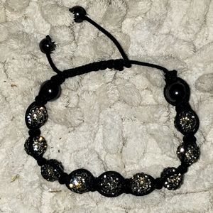 Adjustable CZ Crystal, silk string and Hematite bracelet